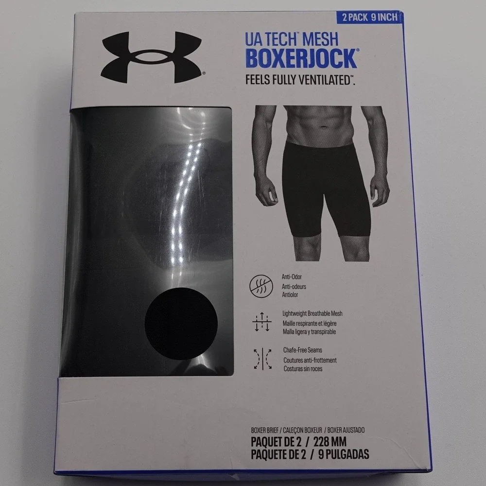 Under Armour Tech Mesh Boxerjock Men S Black 2 Pack 9 Inch Inseam 1363624-001
